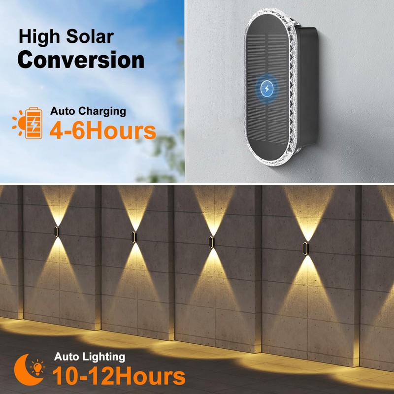 Ellasay 8 Pack Fence Lights Solar Powered, Up and Down