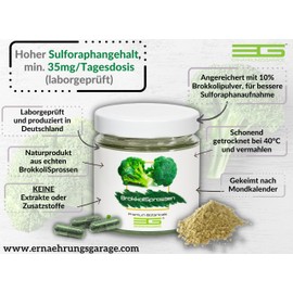 Broccoli Sprouts - Minimum 35 mg Sulforaphane per Daily Dose (Laboratory Tested) | Gently Dried and Ground | for 21 Days | 85 g Content | No Extracts, Additives or Insects | ernährungsgarage