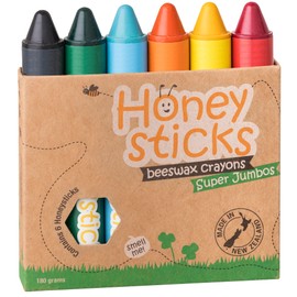 Honeysticks Super Jumbo Crayons (6 Pack) - 100% Pure Beeswax, Non Toxic Crayons for Toddlers 1-3, Extra Large Crayon Size, Easy to Hold and Use, Unbreakable Toddler Crayons, Eco-Friendly