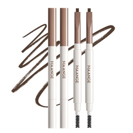 MAANGE 2Pcs Eyebrow Pencil, Retractable Definer Dual-Sided Brow Brush, 3D Long-lasting Smudge-Proof Eye Brow Pen Makeup, Fine Tip, Fills in Sparse Areas and Gaps,Chocolate-B203