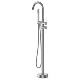 GAOMON Freestanding Bathtub Faucet Brushed Nickel Floor Mount Tub Filler Standing High Flow Shower Faucets with Handheld Shower Mixer Taps Swivel Spout
