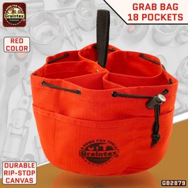 Graintex 18 Pockets Grab Bag Rip-stop Canvas Drawstring Closure, Small Part Organizer Pouch, Small Tools, Screws, Parts, Parachute Tool Bag for Efficient Storage - Red