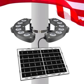Flag Pole Light Solar Powered 6000K Brightest Solar Flag Pole Lights Outdoor Waterproof LED 12000mAh Battery Dusk to Dawn Work 16+ Hours Ring Solar Light Fits 2-6 in Diameter Flagpoles (Gray)