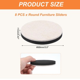 PATIKIL 3.5 Inch Felt Furniture Sliders, 8 Pcs Round Furniture Movers Slider Reusable Moving Pads Floor Protectors for Cabinet Table Carpet Sofa Couch, Beige