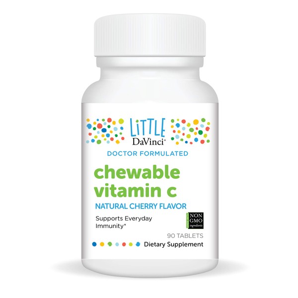 DAVINCI Labs Chewable Vitamin C - Kids Vitamin C Supplement to Support The Immune System, Healthy Skin and Overall Wellness - with Pectin, Rose Hips and More - Cherry Flavor - 90 Chewable Tablets
