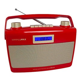 HANNLOMAX HX-500R Portable AM/FM Radio, Bluetooth, USB Port for MP3 Playback, Aux-in, AC/DC Dual Power Source. (Red)