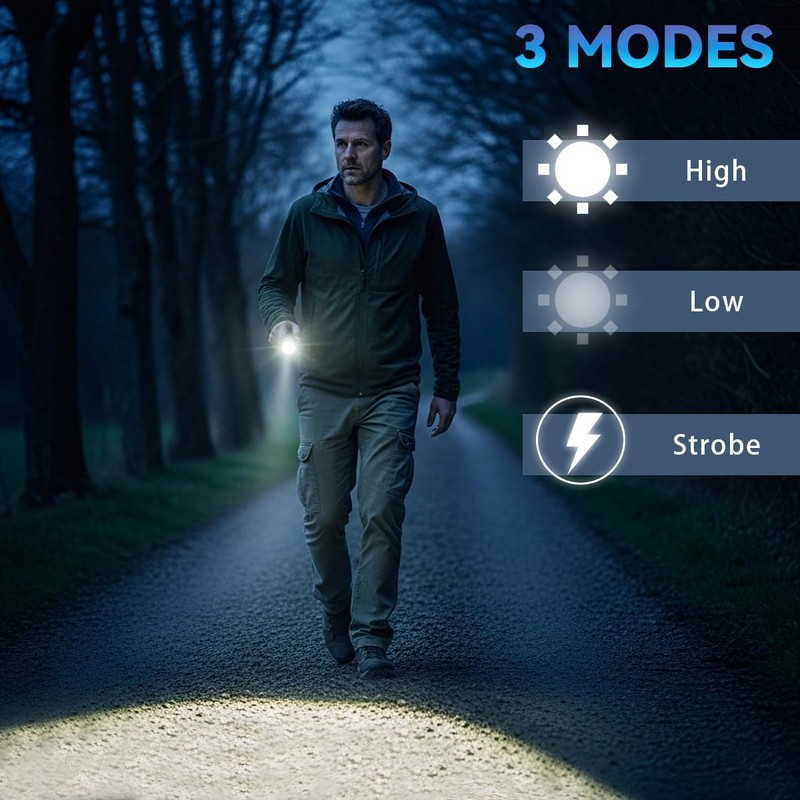 HECLOUD Mini Flashlight 300 Lumens - 3 Modes (High/Low/Strobe) -