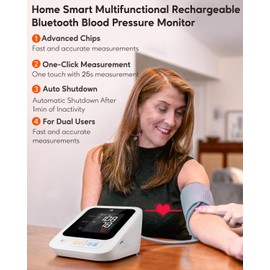 Arboleaf Blood Pressure Monitors for Home Use, Rechargeable Upper Arm Blood Pressure Monitor with Bluetooth App Tracking, Large Color Screen BP Machine, Wide Range Cuff 8.7-18.9"