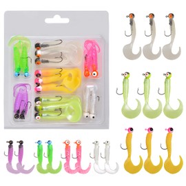 Grub Fishing Lures Jig Heads Hooks Kit Crappie Jigs Soft Worms Lures Smell Tube Baits Tube Jigs Kit Swim Bait Set for Bass Trout Bluegill Panfish Saltwater Freshwater Fishing 17/48/110pcs