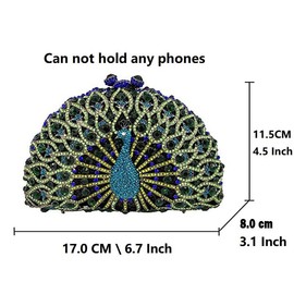 Boutique De FGG Elegant Crystal Clutches For Women Peacock Clutch Bag Evening Purses and Handbags, Pink, Small