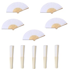 Pack of 10 White Fans, Wedding Fans, White Silk Fans for Wedding, Birthday, Prom, Summer Party (White)