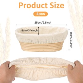 Oruola Set of 4 baker's linen dough cloth, oval, linen cloth, bread baking, dough cloth for cooking baskets, linen cloth for proofing basket, bread, proofing cloth for dough preparation and