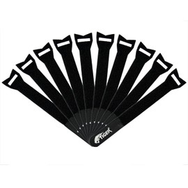 Tiger Reusable Hook and Loop Cable Ties - Black (Pack of 10)