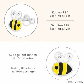 Monkimau Bee Stud Earrings 925 Silver Jewellery Silver Earrings Medical for Children Girls Women, Silver