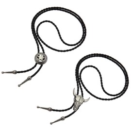 HLMYER 2 Pcs Cowboy Necklace,Bolo Tie for Men Leather Adjustable Vintage,Cowboys Accessories Unisex Wild West Theme,Cow Boys Girls Skull Star Chain Western Tie Necklaces for Men Women