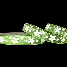 MIABE Ribbons Supplies for 22 Yard Spool Sale White Puff Daisy Flowers Green Sheer Ribbon 5/8" W for Gift Wrap, Holiday Decor, Garland, Gifts, Wrapping, Wreath, Gift Bow,Craft Projects.