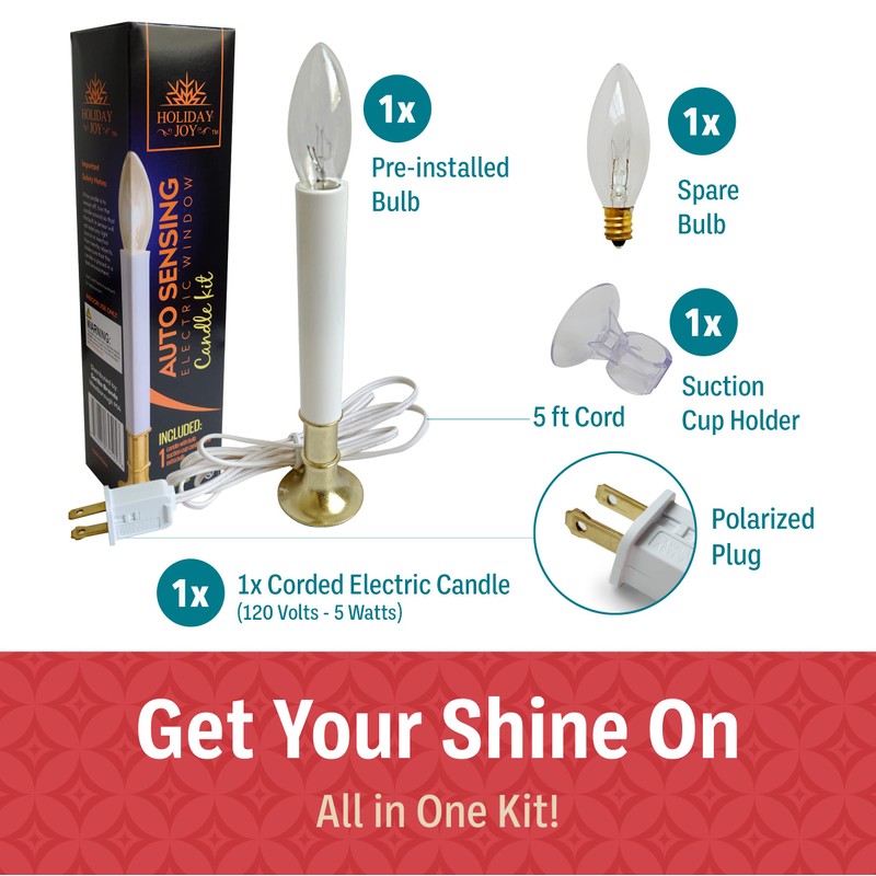 Holiday Joy - 1 Pack Christmas Window Candles with Sensor