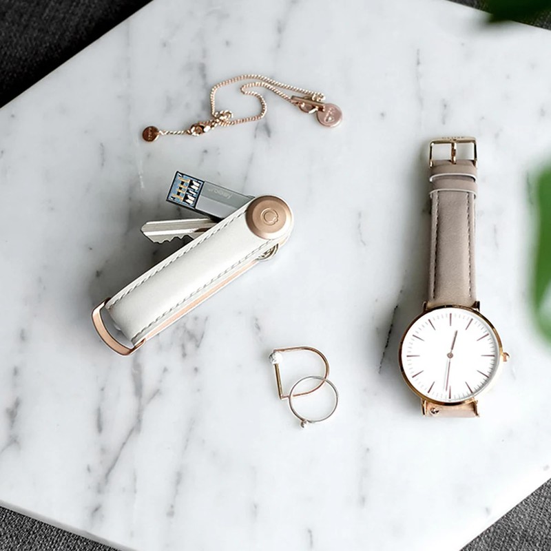 Premium Leather Orbitkey 2.0 (Stone with Grey Stitching and Rose