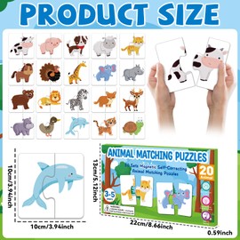 Lonfliness 20Pcs Magnetic Animal Matching Puzzles for Kids Self-Correcting Puzzles Sets Head and Tails Correction Montessori Toy Birthday Gifts for Toddlers Preschool Learning Educational Activity