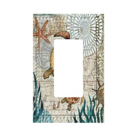 Sea Turtles 1 Gang Rocker/GFCI Outlet Light Switch Wall Plate Cover Faceplate Beach Theme Blue Ocean Animal Vintage Nautical Map Faceplate Coral Reef Seashorse Turquoise Bathroom Home Bedroom Decor