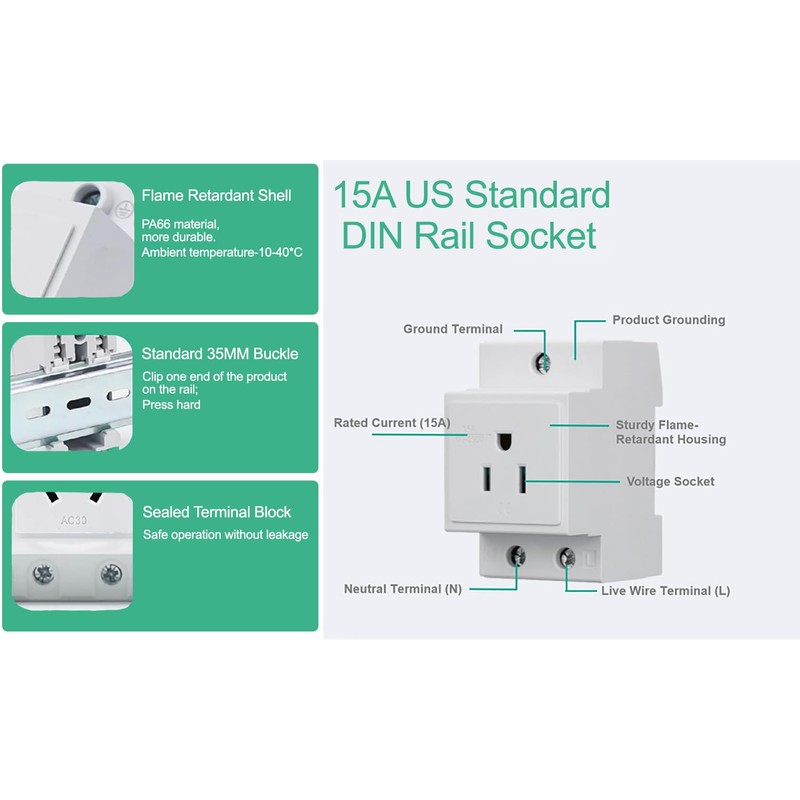 DIN Rail Socket, DIN Rail Mount Modular Power Socket Single