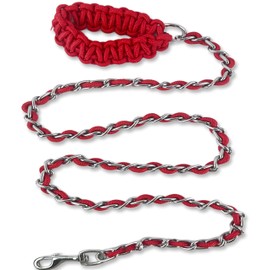 Cdycam Chain Dog Leash Chew Proof Dog Leash for Medium Large Dogs, 5.5 FT Heavy Duty Metal Leashes with Anti Bite Rope Handle for Training Walking Dogs (L (40lb-80lb), Red)