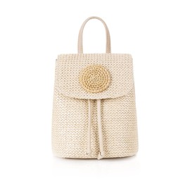 NICOLE & DORIS Women Straw Backpack Woven Backpacks Handbag Boho Backpack Casual Daypack Rattan Backpack Flap Shoulder Bag Woven Backpack for Beach Holiday Cream
