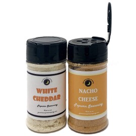 Premium | POPCORN SEASONING Variety 2 Pack | WHITE CHEDDAR Popcorn Seasoning | NACHO CHEESE Popcorn Seasoning | 3.5 fl oz | Fat Free | Saturated Fat Free | Cholesterol Free | Low Sugar