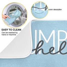 Fall Pumpkin Aqua Blue Dish Drying Mat for Kitchen Countertop 18x24 Eucalyptus Leaves Turquoise Autumn Large Drying Mat Reusable Quick Dry Dish Sink Mats Easy Clean Decorative Essentials