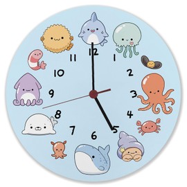 Jelly & Friends Children's Clock with Cute Sea Animals Wall Clock with Kawaii Animals Baby Jellyfish Octopus and Seal