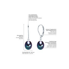 Valero Pearls Sterling Silver 925 rhodium-plated Ladies Earrings with Freshwater cultured Pearls Peacock-blue 60201693