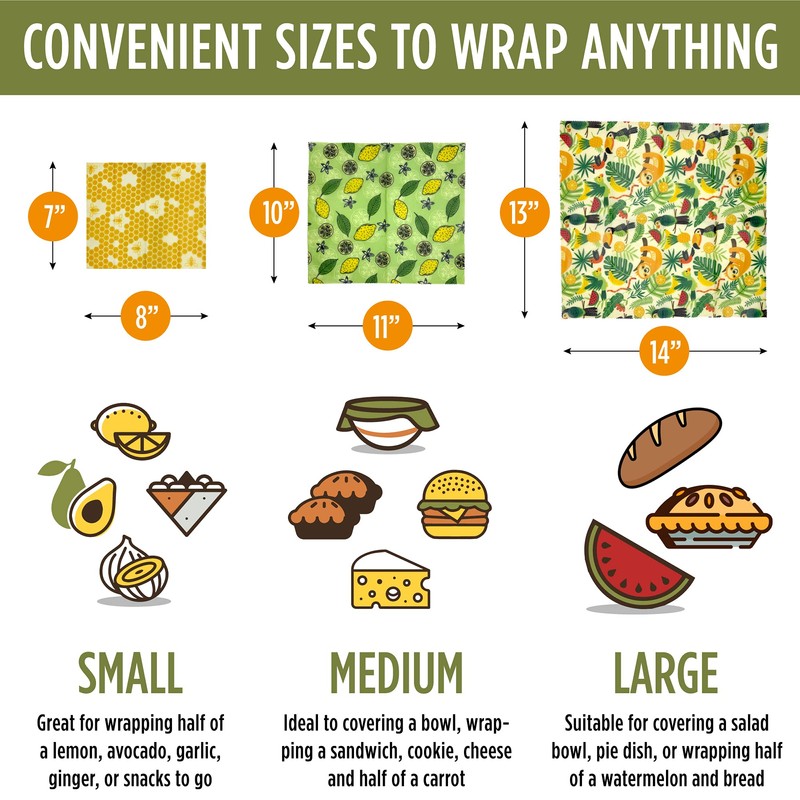 Trifecta Living Co. Versatile Beeswax Wraps,Set of 7-Fresh Food Keeper,