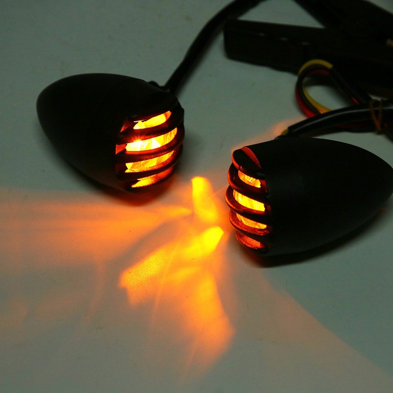 2Pcs Motorcycle Retro Rear Turn Signal Lights Indicator Full Metal