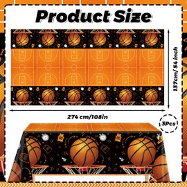 MEHOFOND 3 Pack Basketball Tablecloth, Disposable Plastic Basketball Birthday Table Cloth Rectangle 54x108 inch, Table Cover for Basketball Sports Themed Party Supplies Decorations