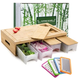 SHINESTAR Cutting Board with Containers, Sturdy Meal Prep Station for Kitchen, Includes 4 Graters, Cutting Board with 4 Trays - Easy Food Storage