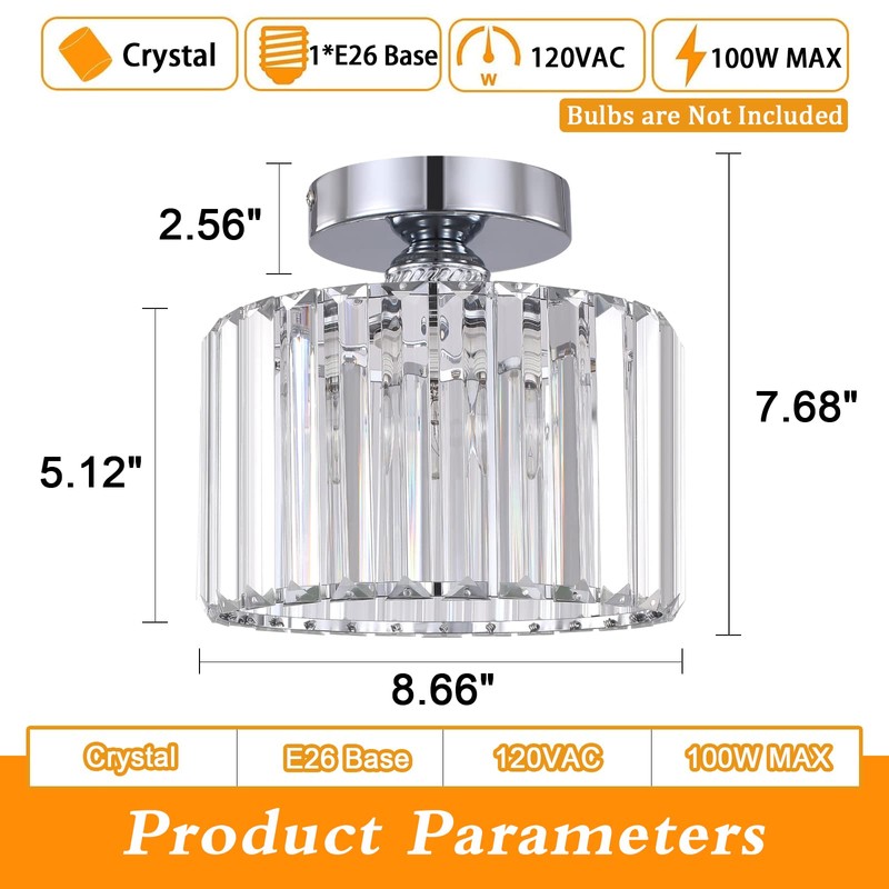 BUXVRCS Semi Flush Mount Ceiling Light, Modern Chandelier Crystal Ceiling
