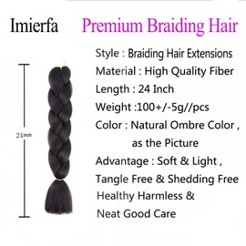 Black Braiding Hair Hair for Braiding 24 Inch 100G/Pcs 3PCS High Temperature Fiber Jumbo Braiding Hair Extensions (Natural Black 1B)