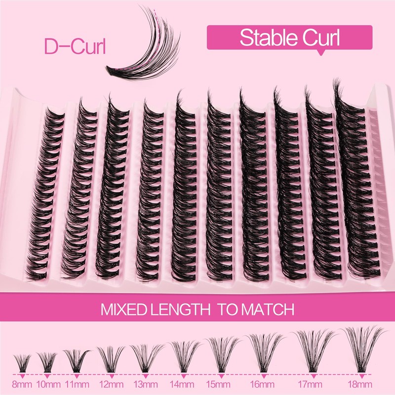 QUEWEL DIY Eyelash Extensions Set, 200 Pieces Lashes Set, Thin