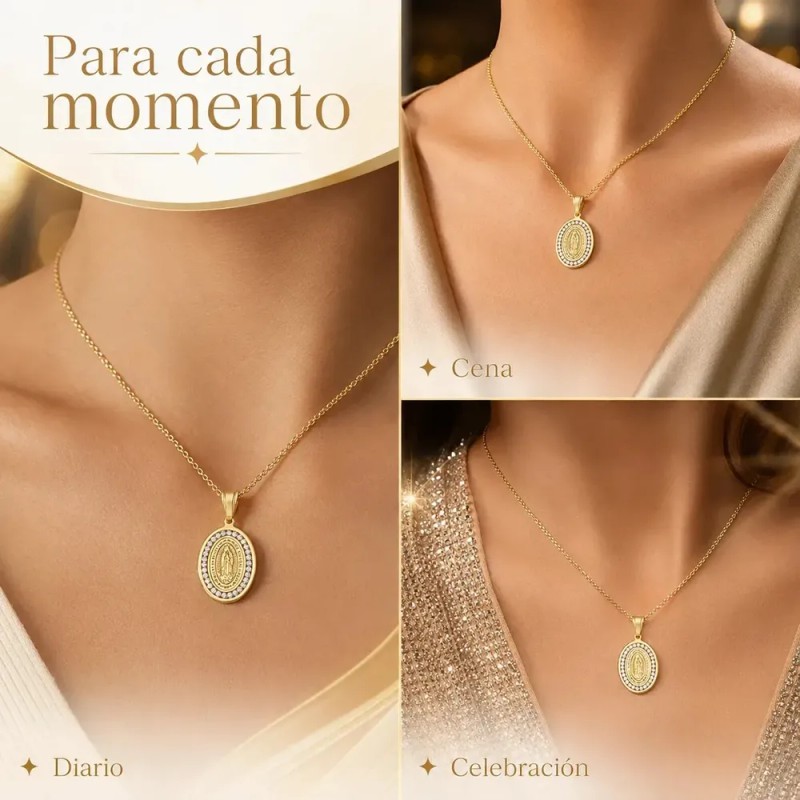 Collar De Oro Plata 925 Mujer Con Virgen De Guadalupe