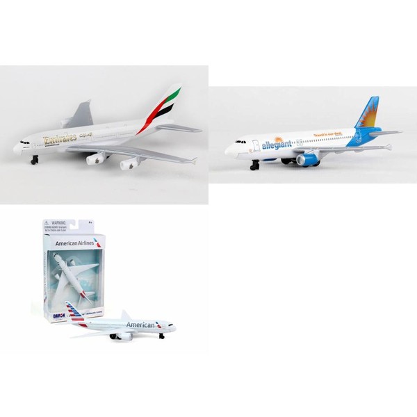 Daron Emirates Allegiant American Airlines Diecast Airplane Package 3x5.5" Planes