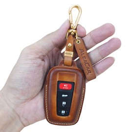ALEACAR Premium Leather Key Fob Cover & Keychain for Toyota, Handcrafted, Smart Protector, Durable, Stylish, Fits RAV4 2019-2024, Camry 2018-2024, Highlander 2020-2022, Corolla, Prius, Avalon (Brown)
