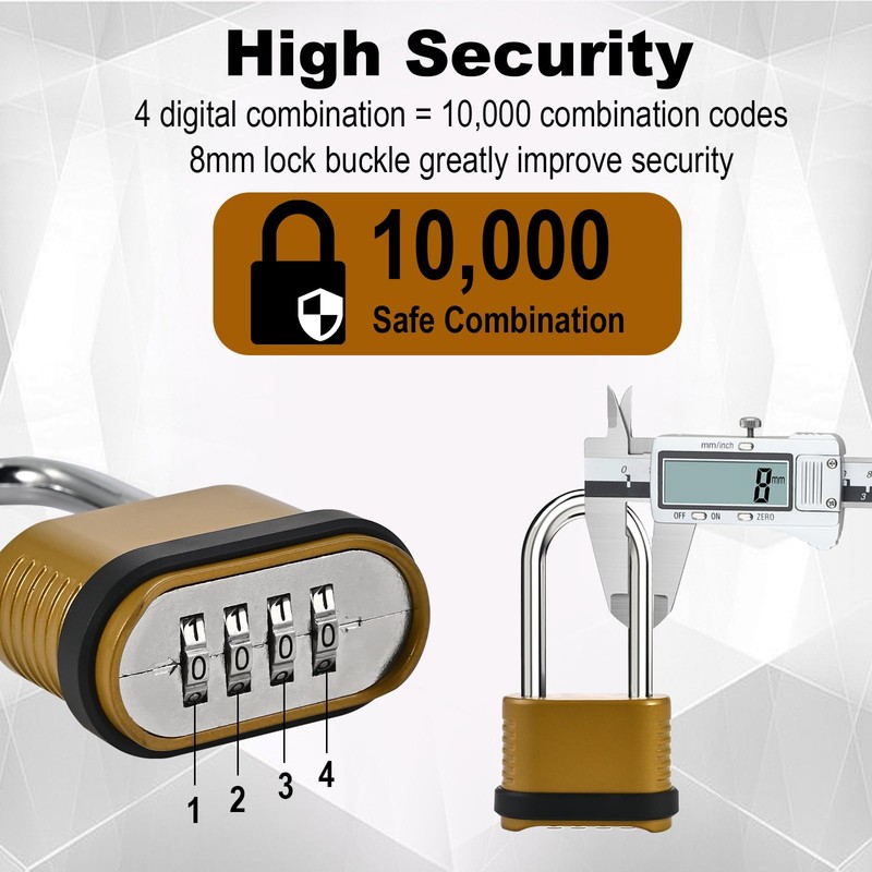 4 Digit Heavy Duty Combination Lock - 105mm Long Shackle