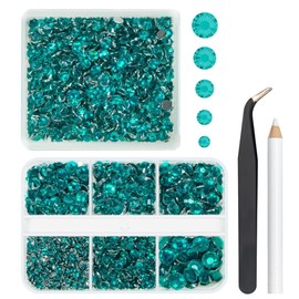 qiipii 3060PCS Cyan Green Resin Crystal Rhinestones for Crafting 2mm 3mm 4mm 5mm 6mm Teal Blue Flatback Gems Stones Diamonds for Nails Face Eyes Makeup Tumblers Bottles Mugs DIY Crafts Clothes Shoes