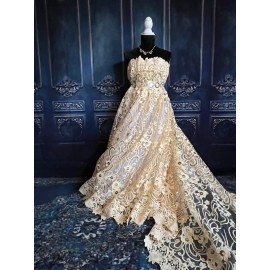 Unbranded Gold Sparkly Cream Beige Embroidered Lace. Sequined Floral Wedding Lace. BTY