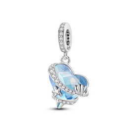 Streetculture Heart Love with Blue Crystal - Family Friends Gift - Charm 925 Silver Charm Bracelet Pendant Jewellery Gift Sterling Silver, Velvet bag