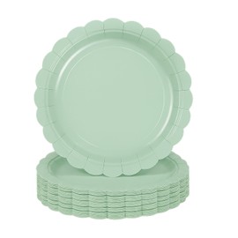 sunepany - 50 platos de papel verde salvia de 7 pulgadas, platos de postre festoneados desechables para novia, baby shower, boda, graduación, fiesta de cumpleaños, cenas, suministros de platos para