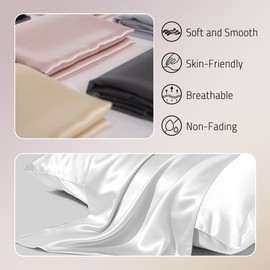 Gabire Mulberry Silk Pillowcase for Hair and Skin Prevent Acne Pillow Cases Both Sides Real Silk Pillowcases Organic Silk Pillowcase with Hidden Zipper, White, King (20"×36")