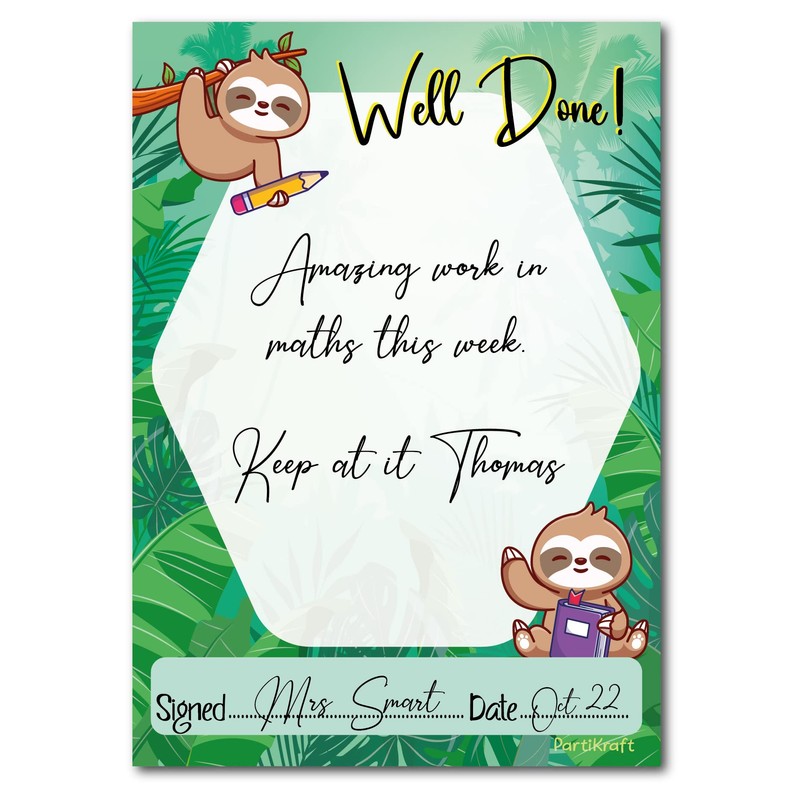 Sloth Well Done Note Home - Teachers Reward Certificate Notepad