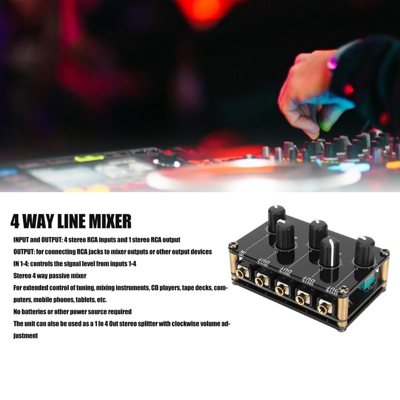 Mini Stereo 4 Channel Line Mixer Low Noise Professional 4