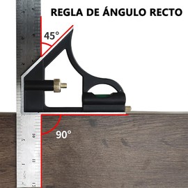 Regla De Ángulo,Escuadra De Combinacion,Acero Inoxidable,12 Pulgadas y 30cm,Ajustable Escuadra Combinada,Escuadras para Carpintero(Metric a Imperial)